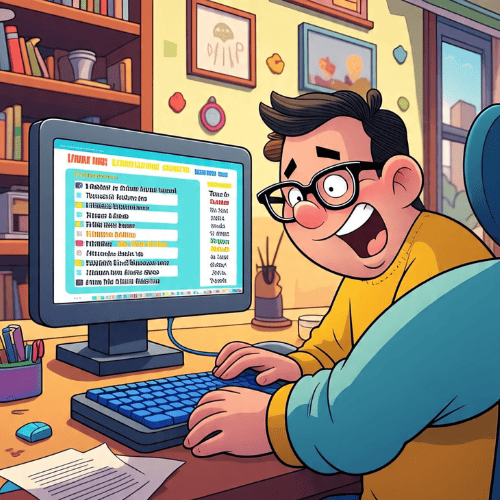 Funny Names Generator – Create Hilarious Names Instantly Cartoon illustration showing a user generating funny names online.
